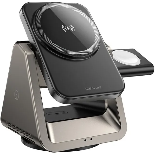 borofone-bq30-3in1-magnetic-wireless-charger1 شارژر سریع بیسیم مغناطیسی ۳ در ۱ BOROFONE BQ30 – مشکی - تصویر 1