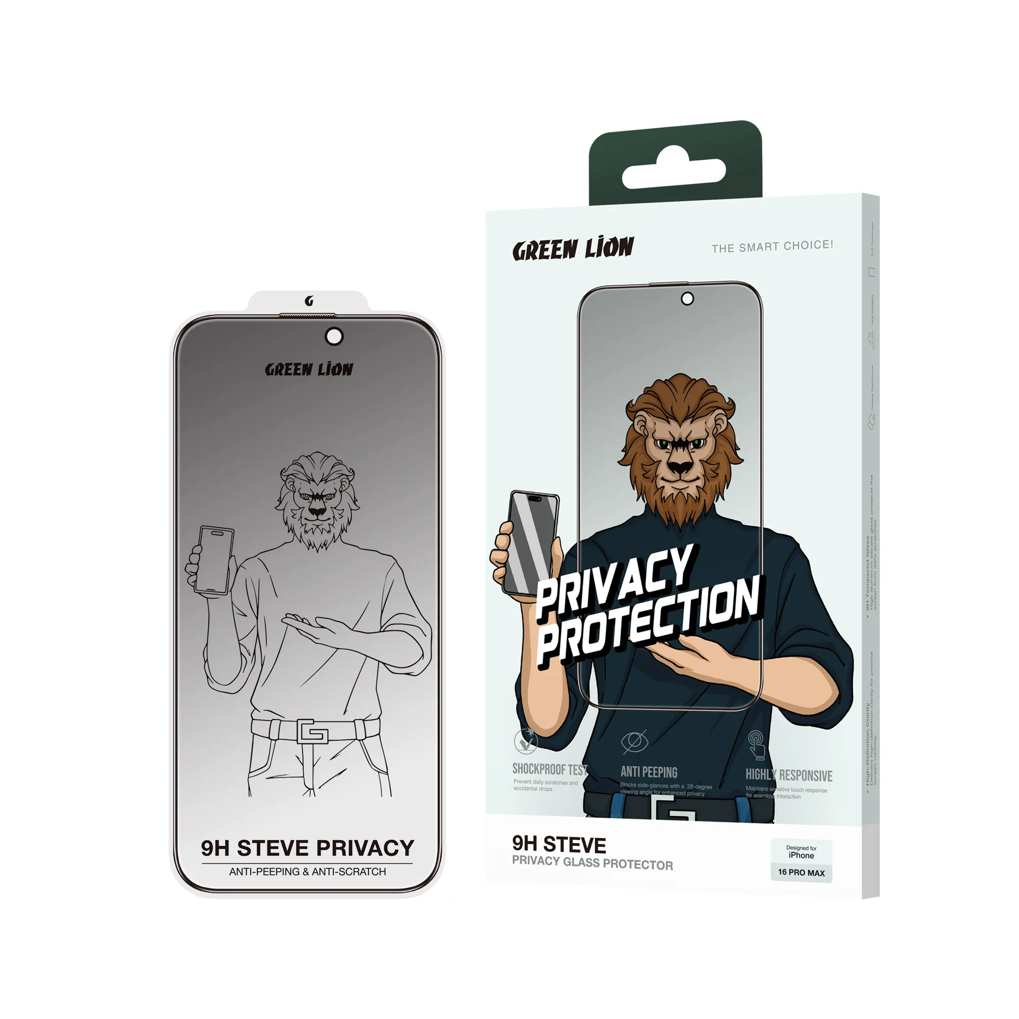 GN9HSPY16PMBK-8614 گلس پرایوسی گرین لاین مدل Steve (Green Lion Steve Privacy Screen Protector) - تصویر 1